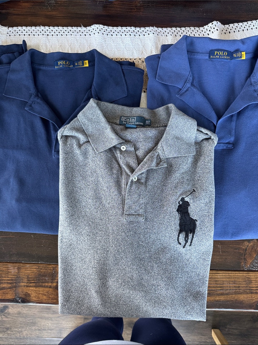 Polo by Ralph Lauren Grey V-Neck Polo Sweater with Navy Polo Pair